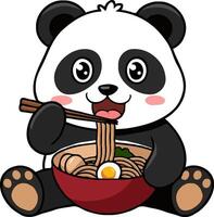 A cartoon panda eating noodles with chopsticks vector