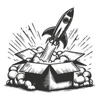 Cartoon Rocket Launch From Box Design vector