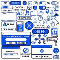 Pixel Art Retro Computer Interface Icons Set, UI. vector