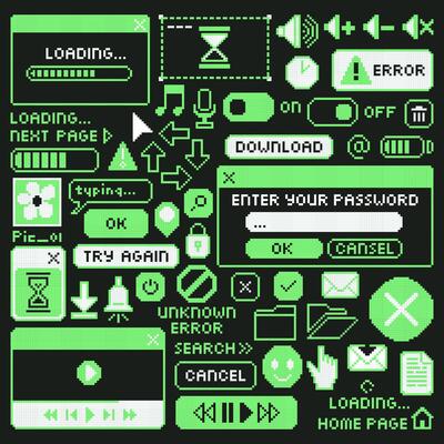 Pixel Art Interface Icons Set, Y2k Retro .
