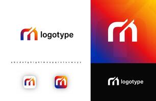 Sporty futuristic angular logo. Sharp geometric dynamic edges letter m. Minimalist innovative emblem for tech, game app, music, sport, design agency, digital space identity. illustration vector