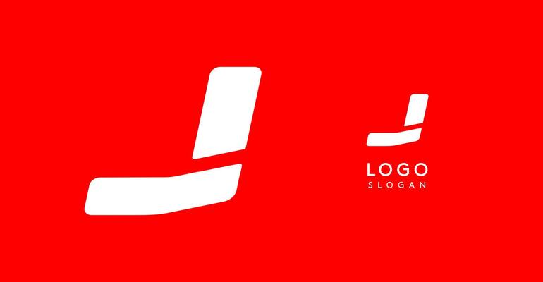 Bold angular letter J, geometric cutouts, minimalist sporty style, dynamic corporate identity, athletic and automotive logo, strong typographic design. typeset