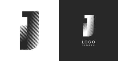 J letter. Sharp contrast monogram strike diagonal hatching for industrial yet modern look. High bold logo template. Logotype concept design for brand in tech, architecture, fashion vector
