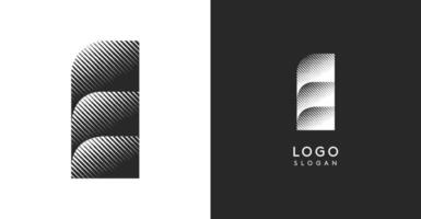 E letter. Sharp contrast monogram strike diagonal hatching for industrial yet modern look. High bold logo template. Logotype concept design for brand in tech, architecture, fashion vector