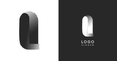 Q letter. Sharp contrast monogram strike diagonal hatching for industrial yet modern look. High bold logo template. Logotype concept design for brand in tech, architecture, fashion vector