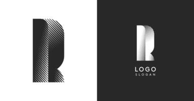 R letter. Sharp contrast monogram strike diagonal hatching for industrial yet modern look. High bold logo template. Logotype concept design for brand in tech, architecture, fashion vector