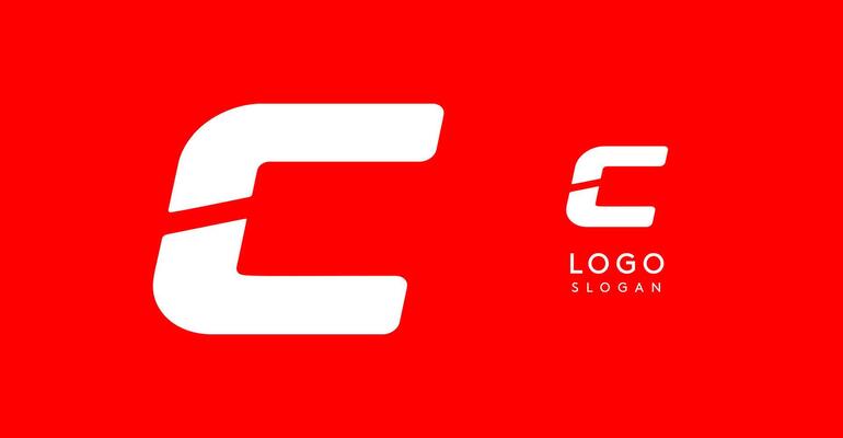 Bold angular letter C, geometric cutouts, minimalist sporty style, dynamic corporate identity, athletic and automotive logo, strong typographic design. typeset