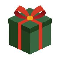 green gift box with a red and yellow ribbon on it Christmas color vector