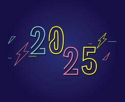 Happy New Year 2025 Holiday Design Neon Modern Line Style Isolated Abstract Illustration vector
