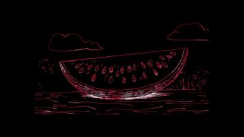 Neon frame effect, Watermelon Slice - Represents summer or refreshing foods on black background video