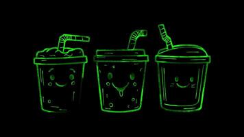 Neon frame effect, Juice Box - Symbolizes beverages, especially for children on black background video