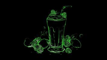 Neon frame effect, Milkshake - Indicates desserts or sweet beverages on black background video