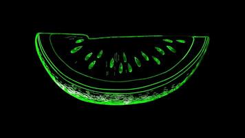 Neon frame effect, Watermelon Slice - Represents summer or refreshing foods on black background video