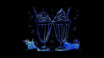 Neon frame effect, Milkshake - Indicates desserts or sweet beverages on black background video