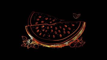Neon frame effect, Watermelon Slice - Represents summer or refreshing foods on black background video