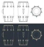 Naal dholak drum blueprints vector