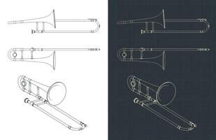Trombone blueprints illustrations vector