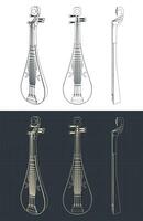 Pipa string instrument blueprints vector