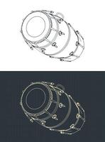 Naal dholak drum isometric blueprints vector