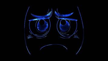 Neon frame effect, Frowning Face - Sadness on black background video