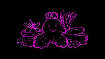 Neon frame effect, Ginger Root - Symbolizes spices or healthy ingredients on black background video