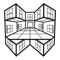 Captivating Perspective Drawing of Nine Conjoined Rooms with Shared Perspective Point vector