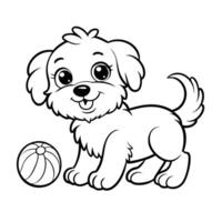 Playful Fluffy Dog Frolicking with a Ball in Delightful Illustration vector