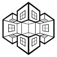Captivating Perspective Drawing of Nine Interconnected Rooms vector