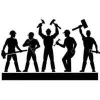 Set of Six Carpenter Silhouettes in Active Building Poses vector