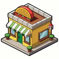 Colorful Taco Shop Building Adorned with Vibrant Signage in Isometric Perspective vector