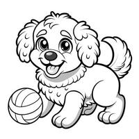 Adorable Fluffy Dog Joyfully Playing Fetch with Ball vector