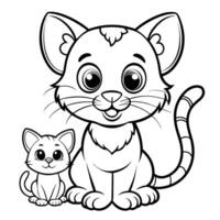 Easy Coloring Page for Kids Featuring Cartoon Cat and Mouse vector