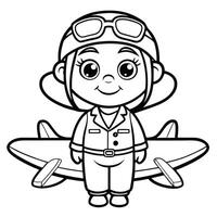Easy Airplane Coloring Page for Kids A Young Pilot Soaring Through the Skies vector