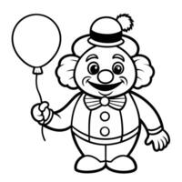 Joyous Circus Clown with Floating Balloon Coloring Page for Kids vector