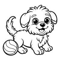 Playful Fluffy Dog Frolicking with a Toy Ball vector