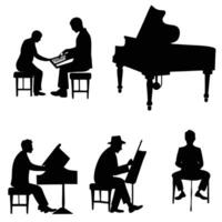 Set of Six Composer Silhouettes in Writing Poses vector