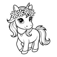 Enchanting Unicorn Adorned with a Vibrant Floral Crown Coloring Page vector