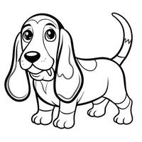 Amusing Cartoon Coloring Page Featuring an Adorable Basset Hound for Young Colorists vector