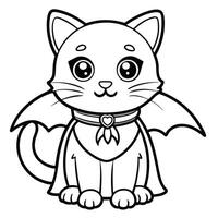 Coloring Page Featuring a Caped Cartoon Cat with a Mischievous Grin vector