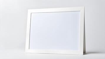 Blank white rectangle horizontal frame mockup for creative design against white background photo