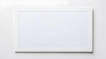 Top view blank space white rectangle frame mock up on white table for creative design photo