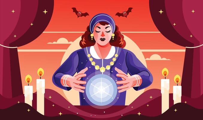 Woman Fortune Teller Working with Crystal Ball