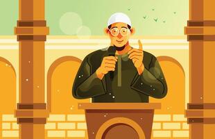 Muslim Man Giving Religious Lecture at Pulpit vector