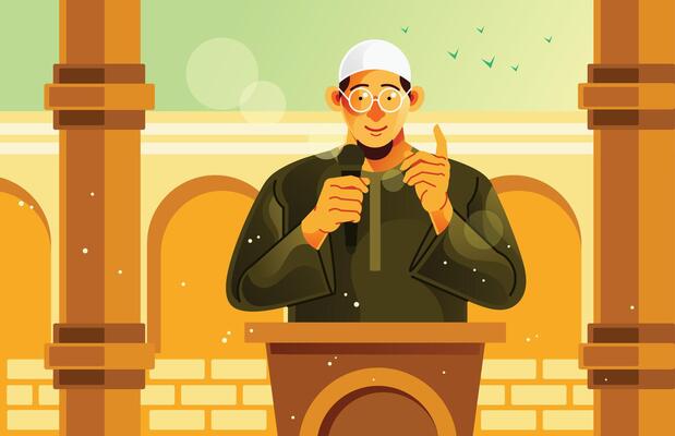 Muslim Man Giving Religious Lecture at Pulpit