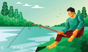 Fishing With Rods Made From Twigs And String vector