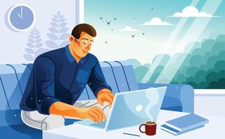 Freelancer Working in Cafe vector