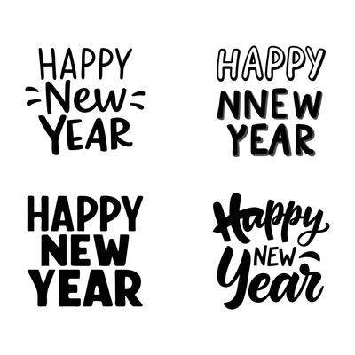 Four happy new year lettering designs