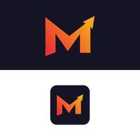 The letter m logo with an arrow and a red and orange color scheme vector