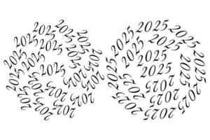 2025 New Year date Outline Round backgrounds in trendy minimalistic style Set of 2 Isolated on white. illustration Greeting or invitation cads, wrapping, wallpaper or web, price, label, leaflet vector
