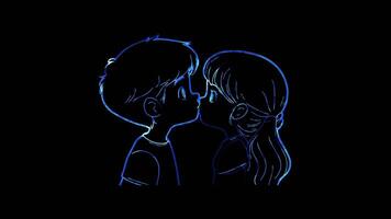 Neon frame effect, Kissing Face - Affection on black background video